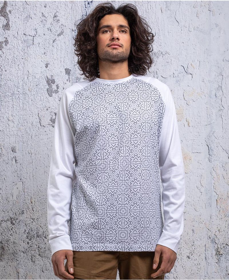 long sleeve t shirt hexagon print white 