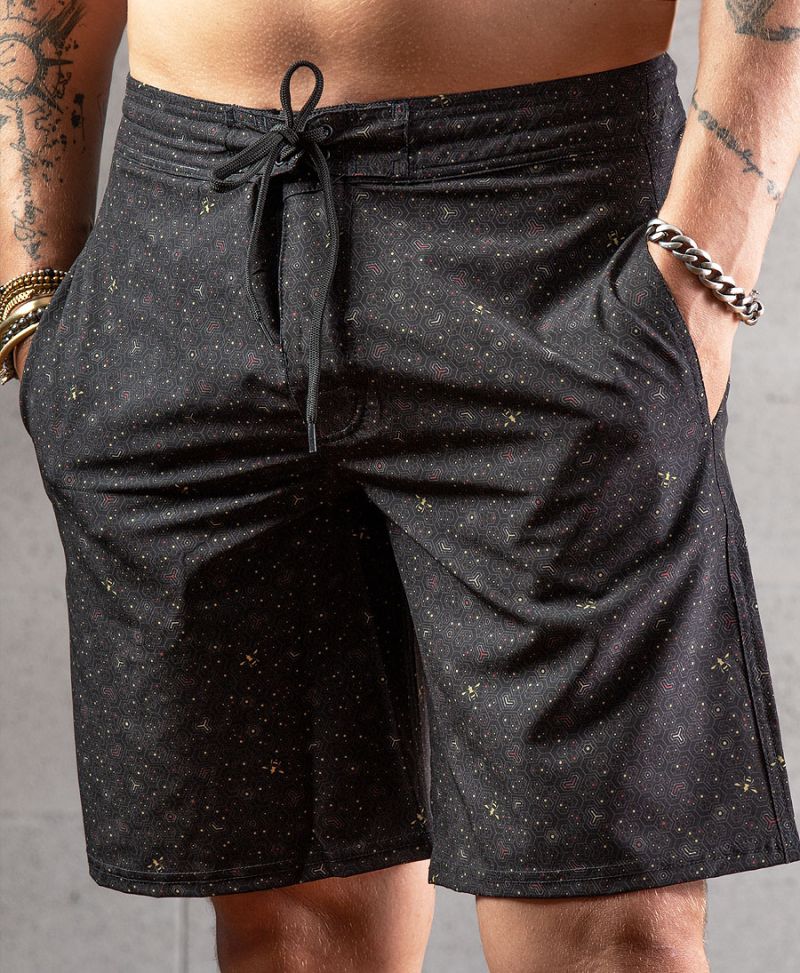 Bees Print Board Shorts For Men Festival Swimwear