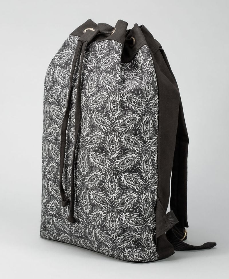 Psychedelic Padded Drawstring Backpack Sack Bag Black White 