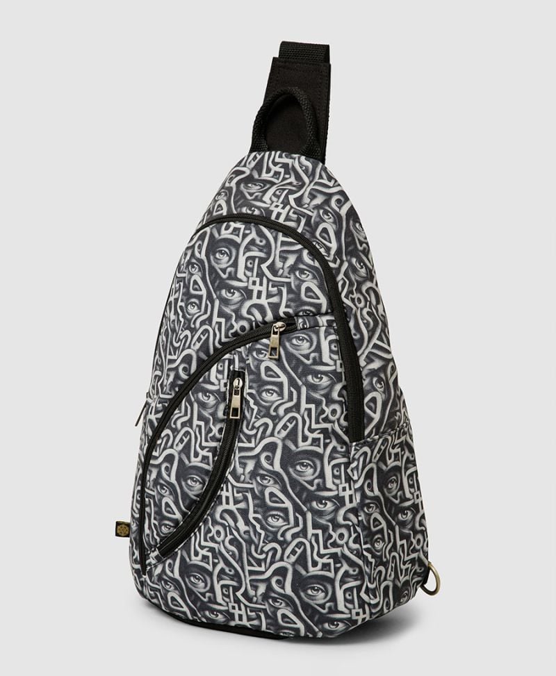 large sling backpack trippy print