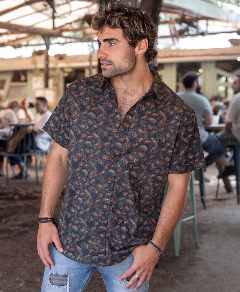 printed button up shirt for man
