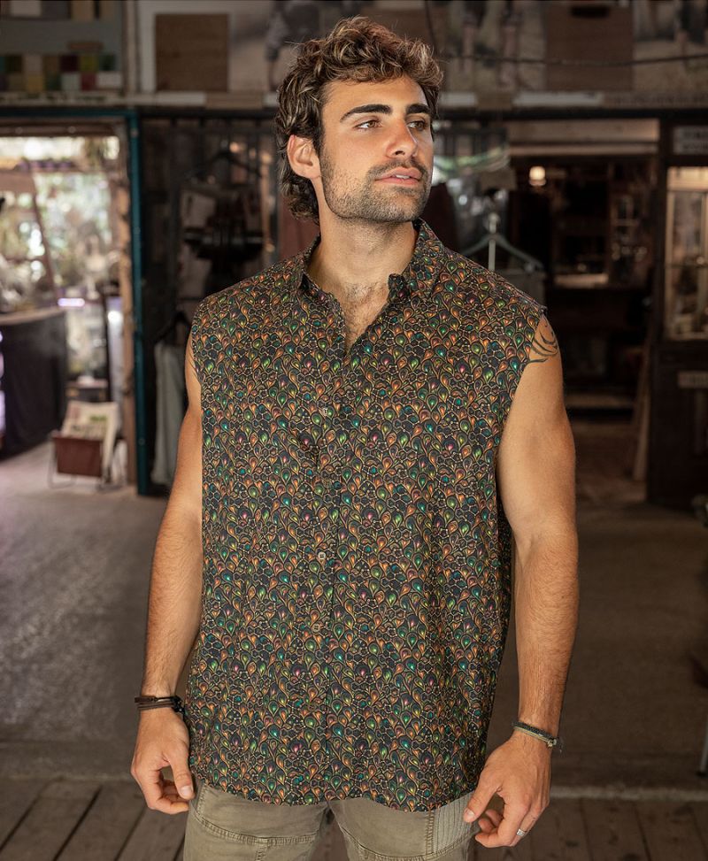 trippy sleeveless button up shirt 