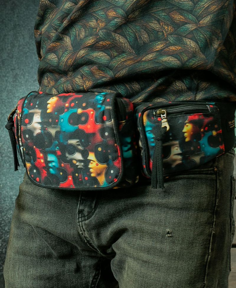 Trippy colorful print festival pocket belt
