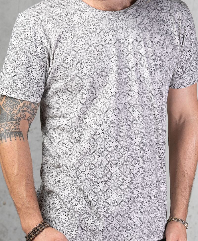 Psychedelic Shirt For Men Grey Tshirt Full Print Tee Urban Psy Trance Streetwear