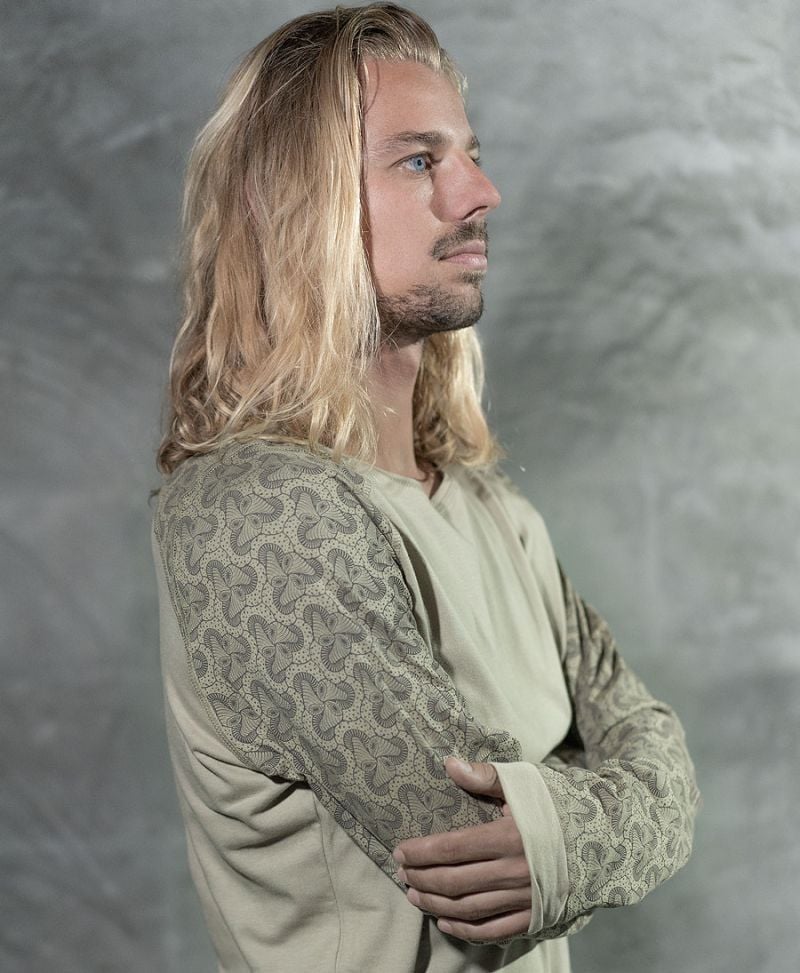 Geometric long sleeve cotton T shirt for men 