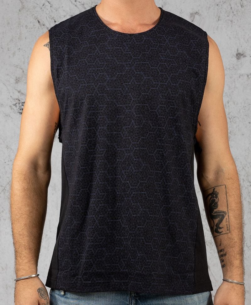 Geometric Tank Top for men full print black 