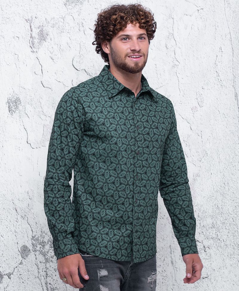 Hawaiian shirt long sleeve blue printed 