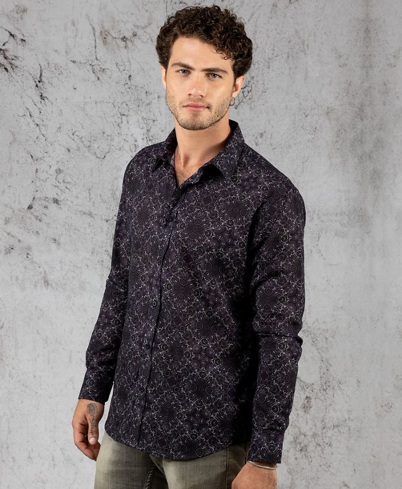 Virus / Black Button Shirt- Long Sleeve