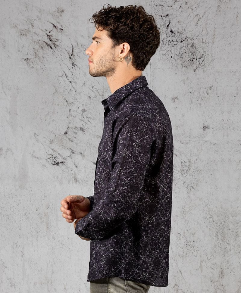 Virus / Black Button Shirt- Long Sleeve