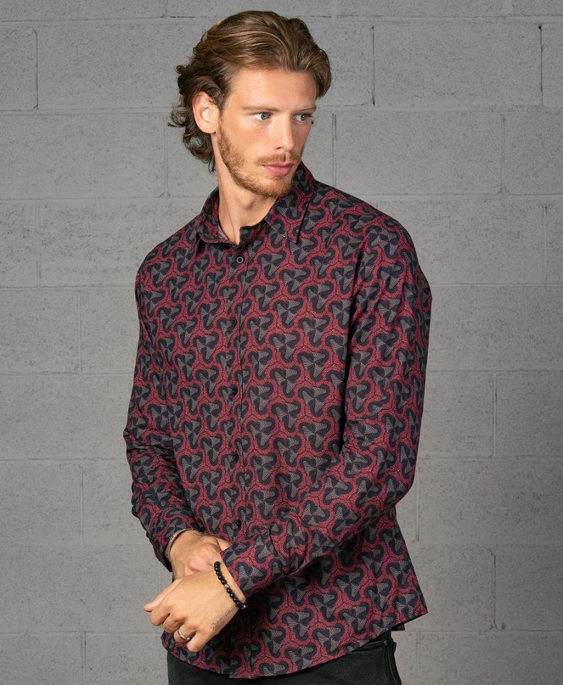 Long sleeve Men Button Down Shirt Magic Mushrooms Print