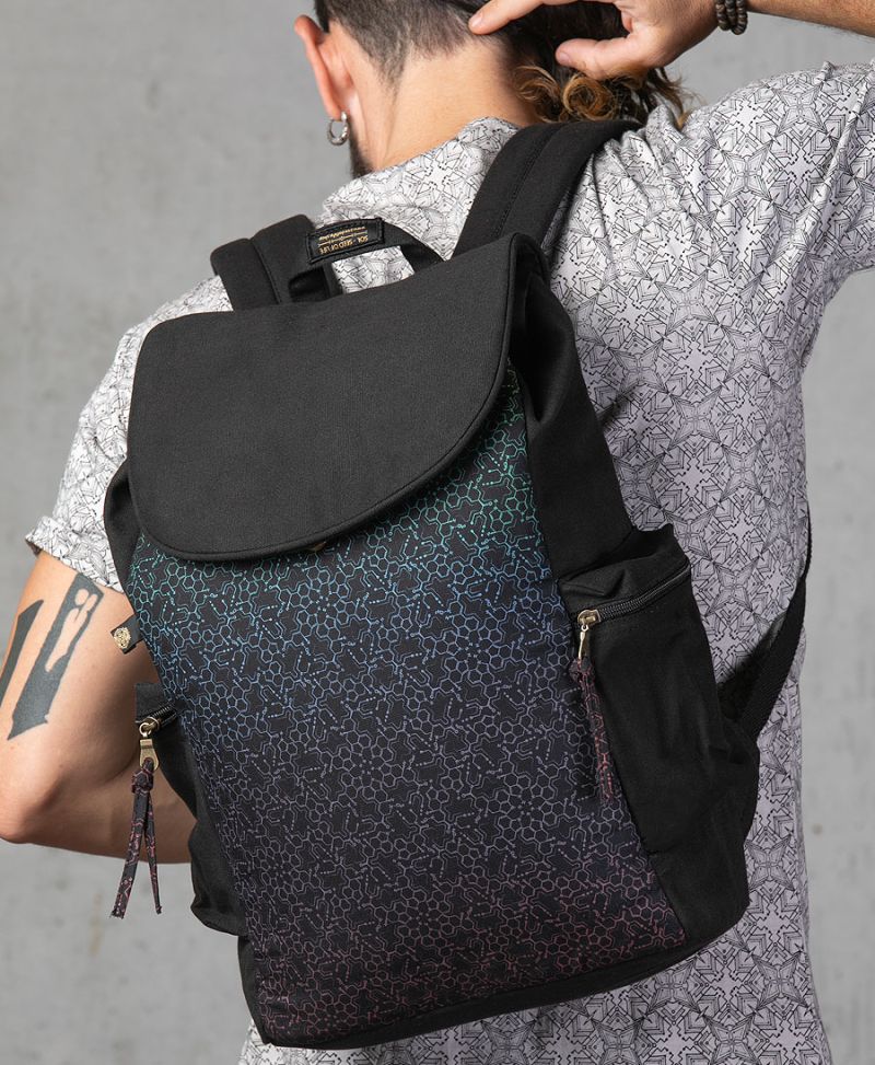 lsd molecule backpack canvas laptop bag psy trance 