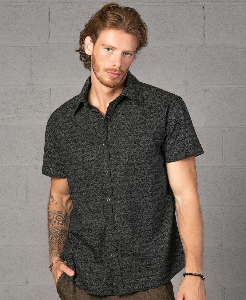 men-button-up-shirt-black-short-sleeve-urban-streetwear