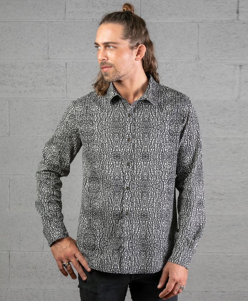 long sleeve men button up shirt textured  