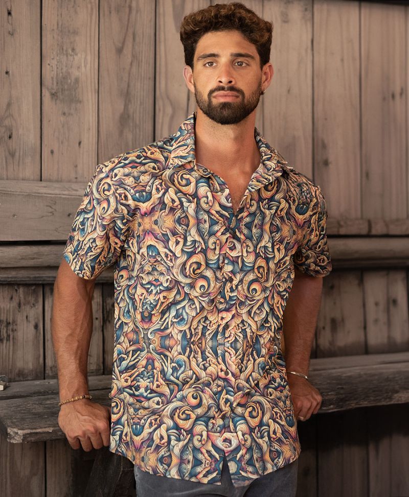 Printed Men Button Up Shirt 