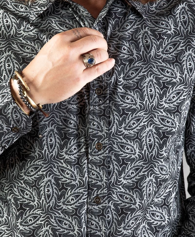 long sleeve men button up shirt psychedelic print  