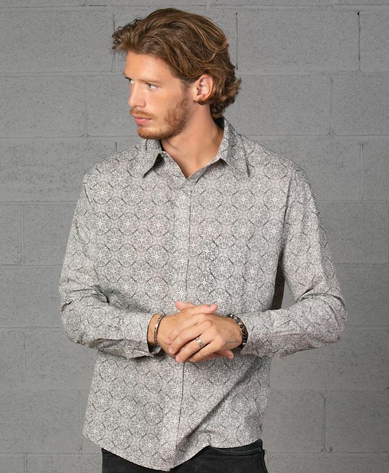 Squarcle Long Button Shirt ➟ Light Grey