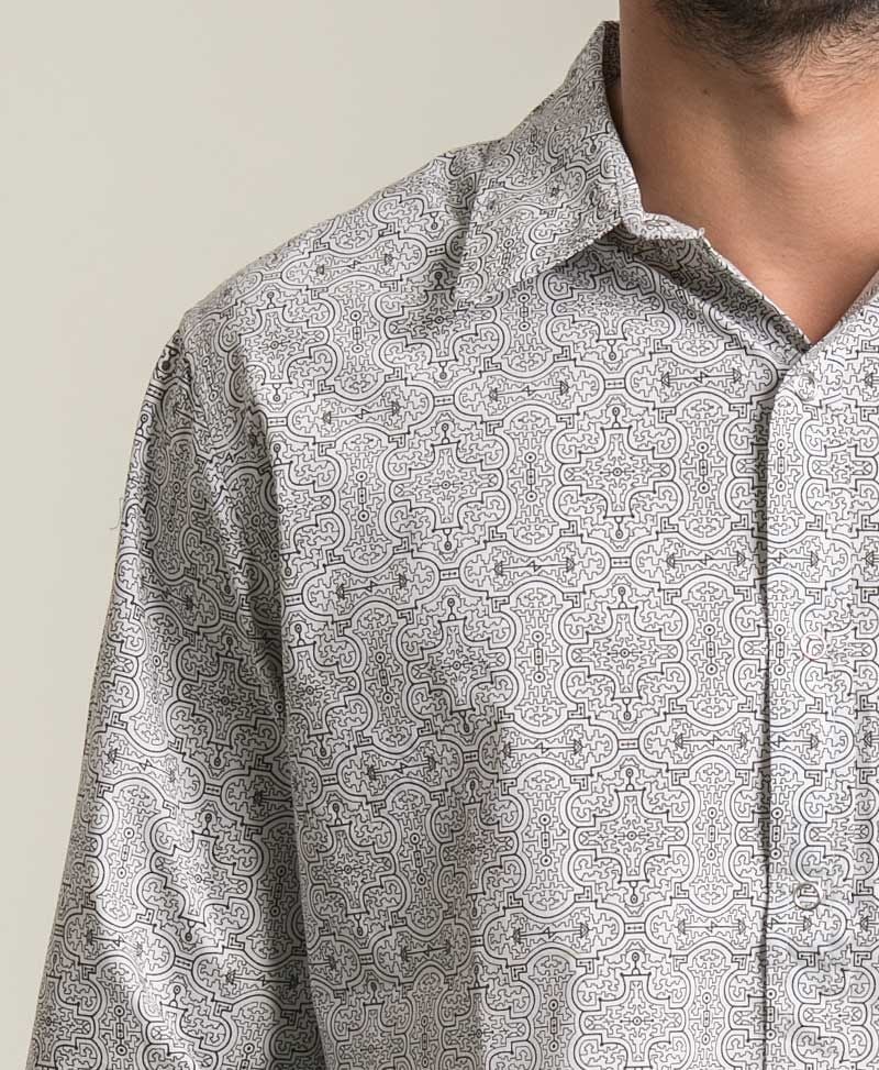 Shipibo Kené Long Button Shirt ➟ White