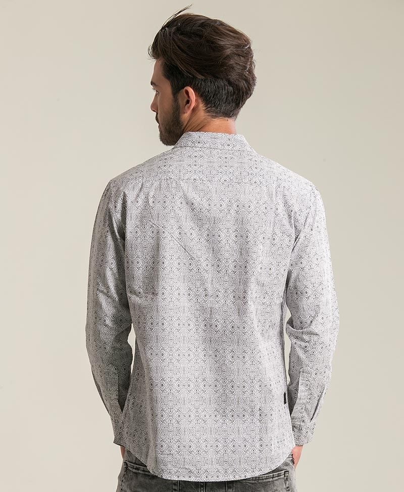Shipibo Kené Long Button Shirt ➟ White