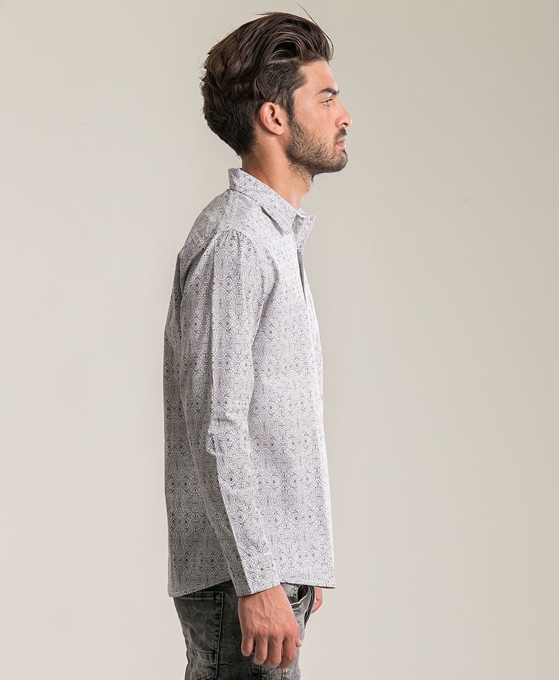 Shipibo Kené Long Button Shirt ➟ White