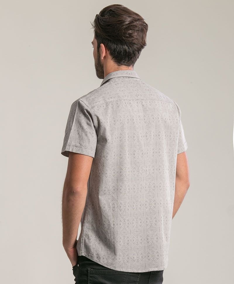 Shipibo Kené Button Shirt ➟ Light Grey