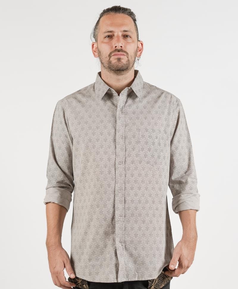 psychedelic clothing mens button up shirts kubic Light grey