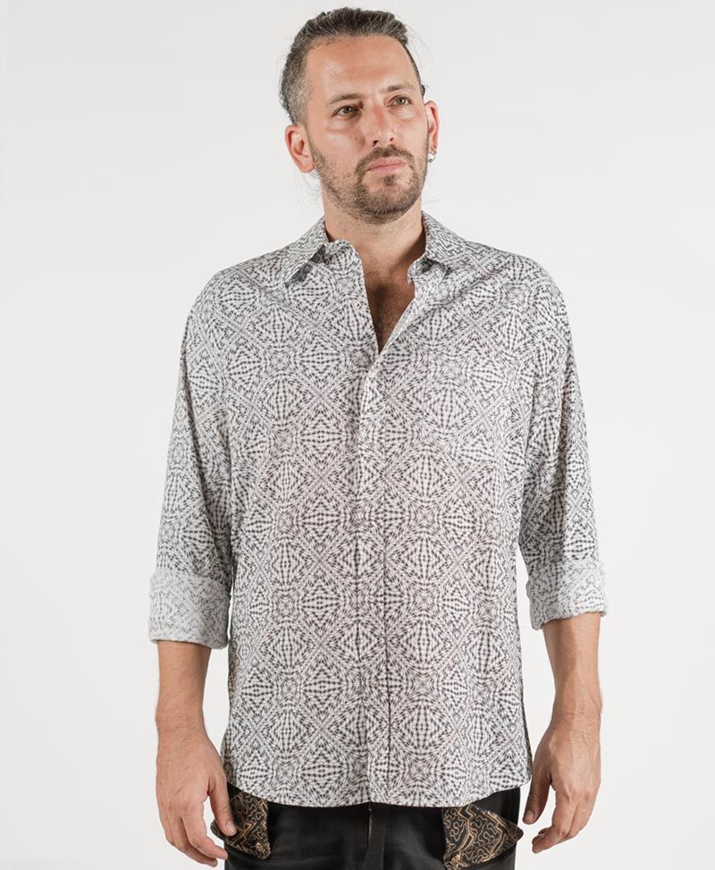 psychedelic button up shirt long sleeve white