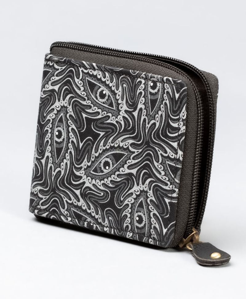 psychedelic men wallet black canvas vegan bifold