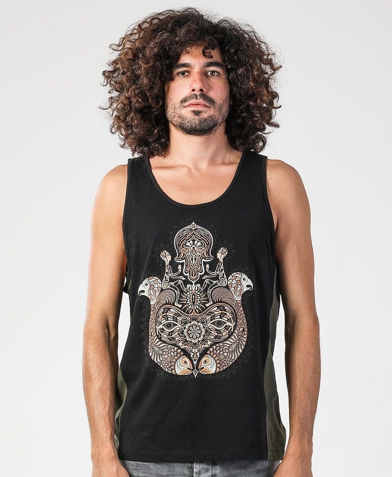 Hamsa Tank Top ➟ Black + Olive