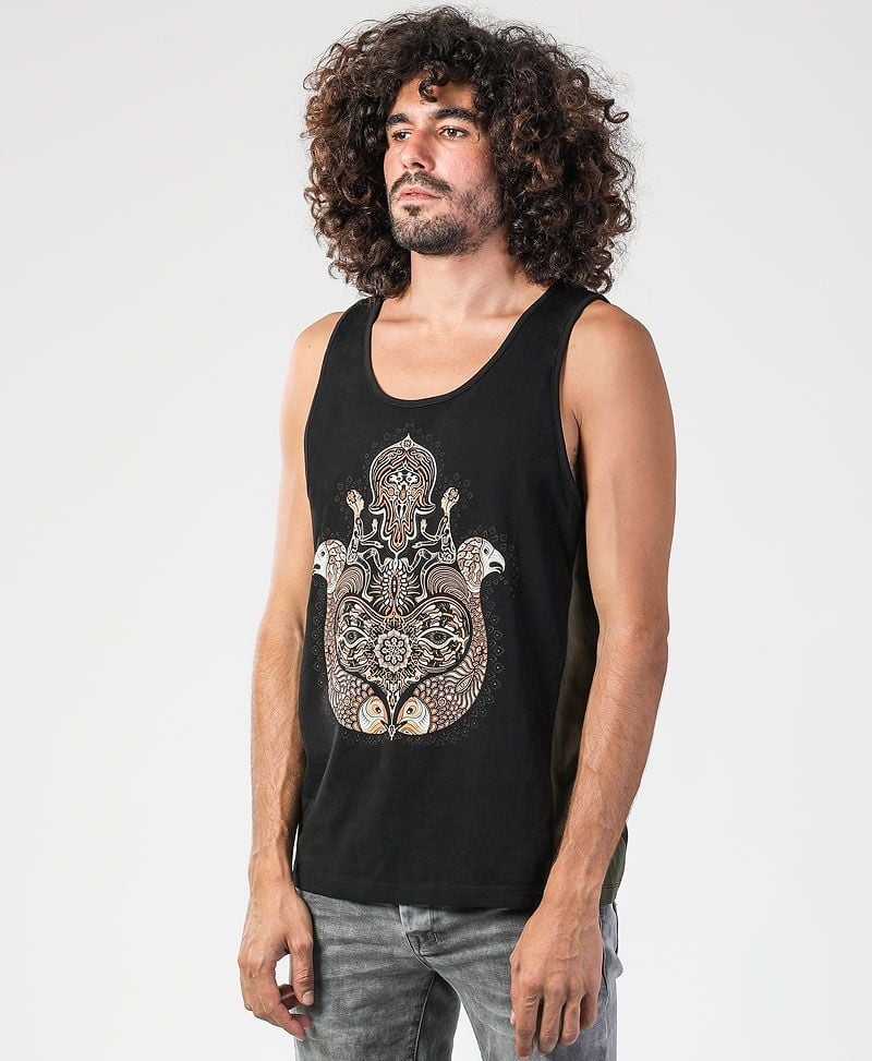 Hamsa Tank Top ➟ Black + Olive