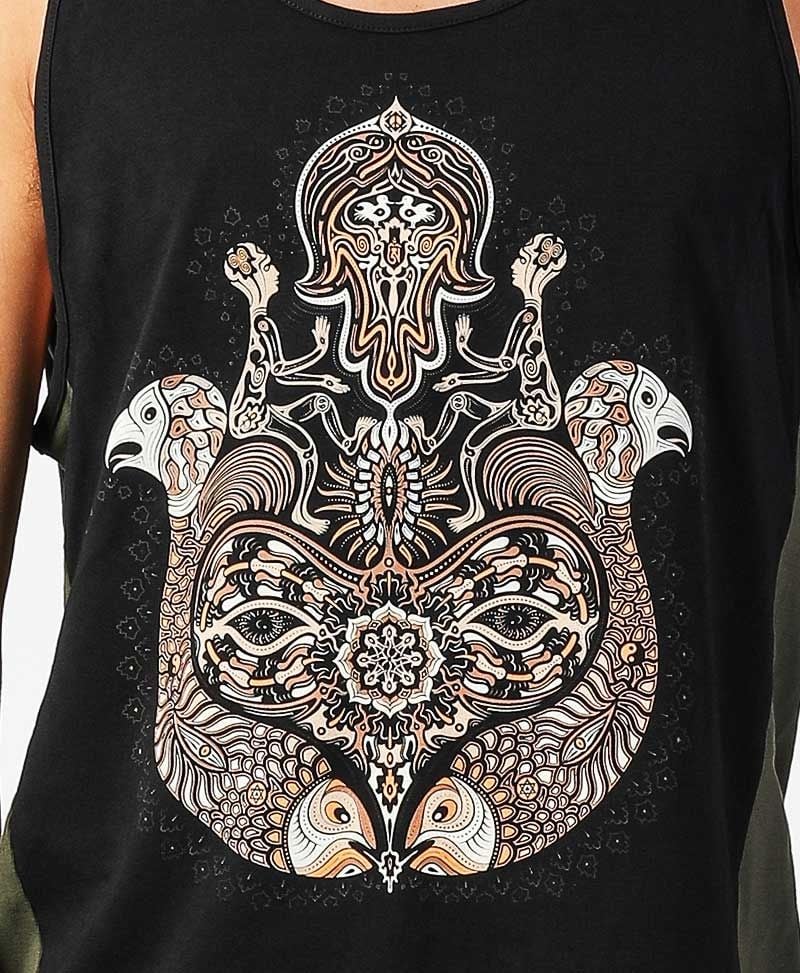 Hamsa Tank Top ➟ Black + Olive