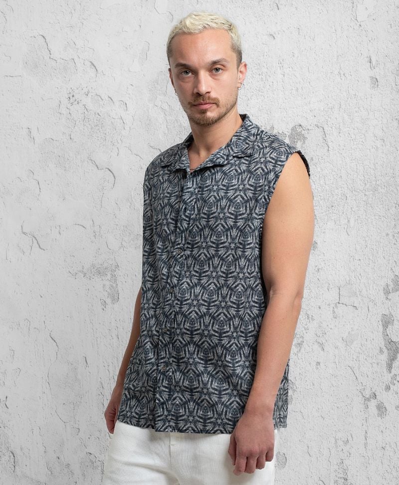 sleeveless button up shirt for man