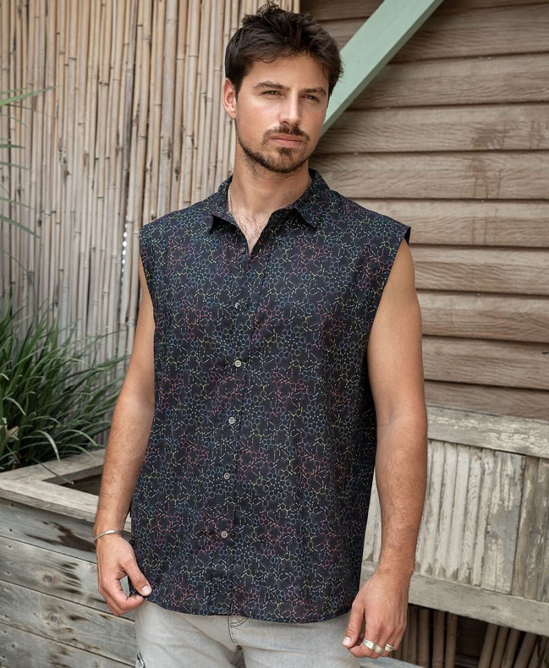 LSD Molecule Sleeveless Button Up 