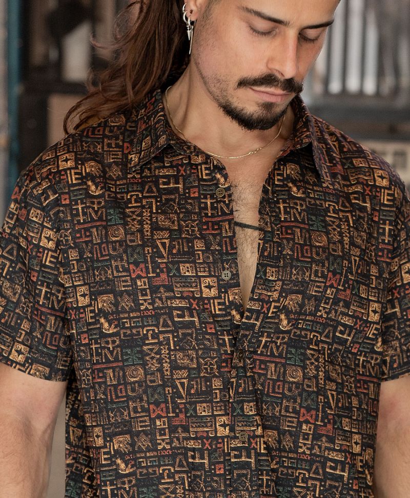totem button up tribal top