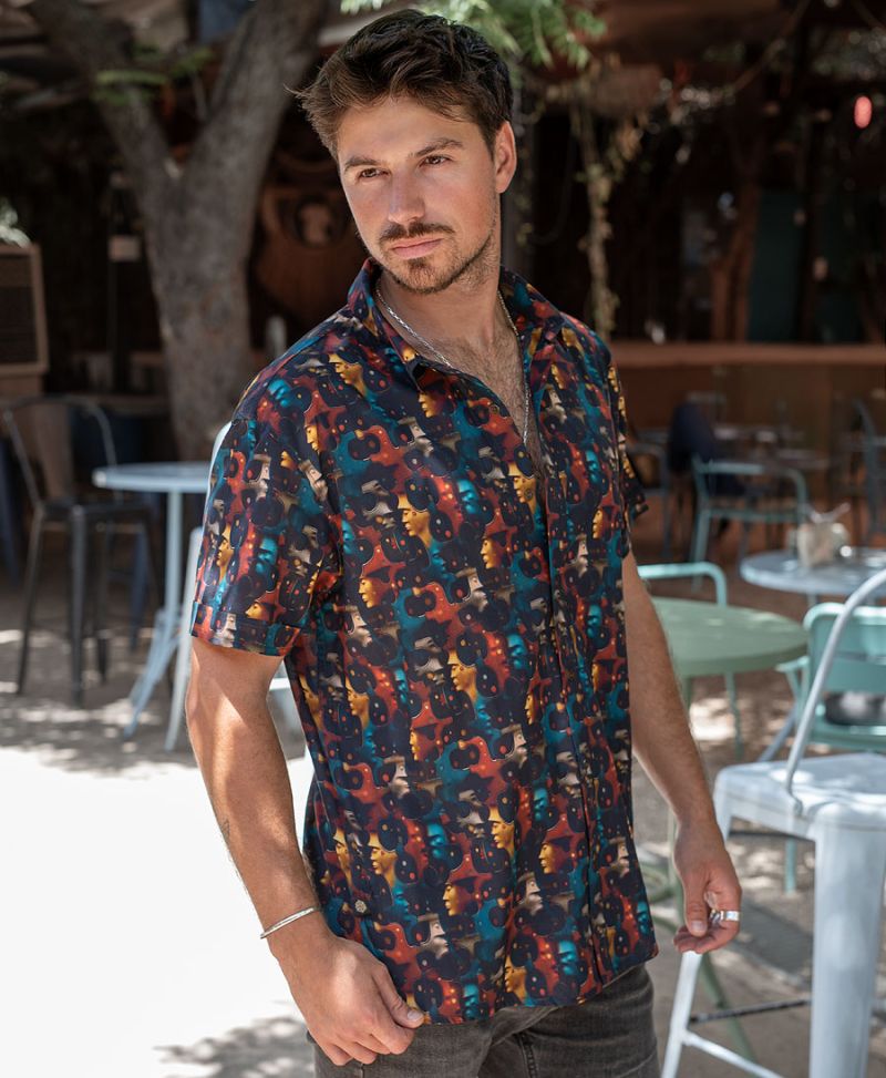 Animated print button up shirt