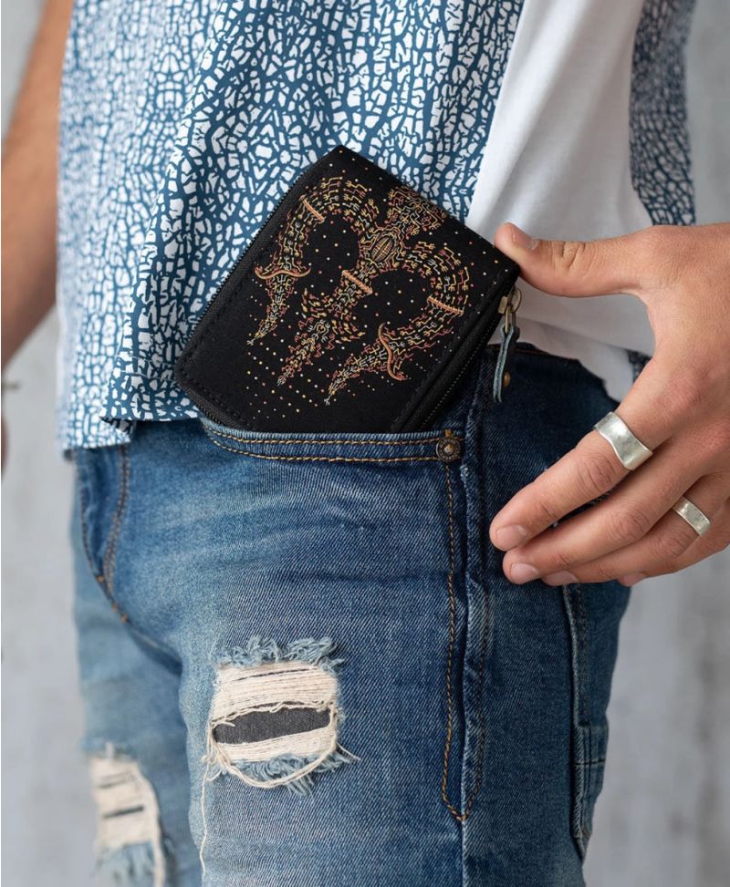 Trishul Men Bifold Wallet Vegan Canvas Trippy Gift For Boyfriend