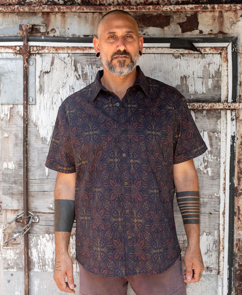 printed button up shirt for man
