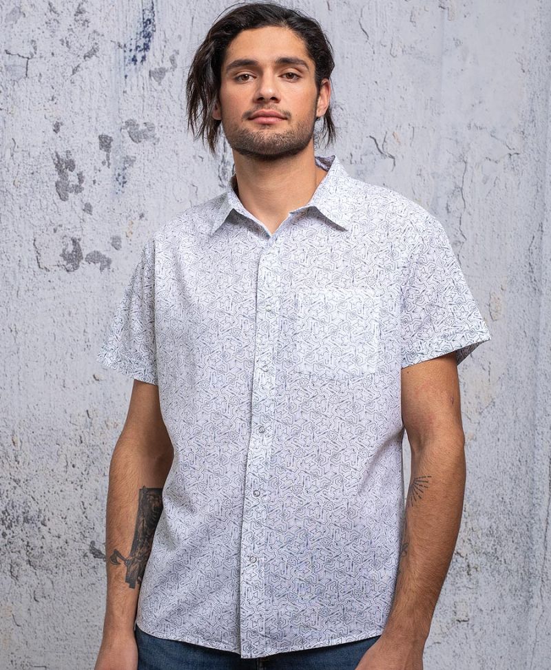 white button up men shirt short sleeve urban clothing
