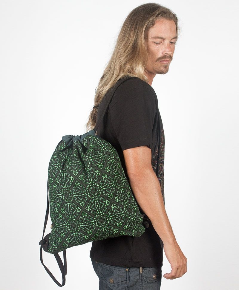 Hexit Drawstring Backpack ➟ Black & Green