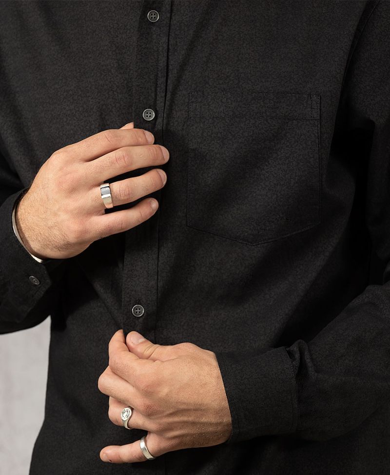 Dark Rudraksha Long Button Shirt ➟ Black