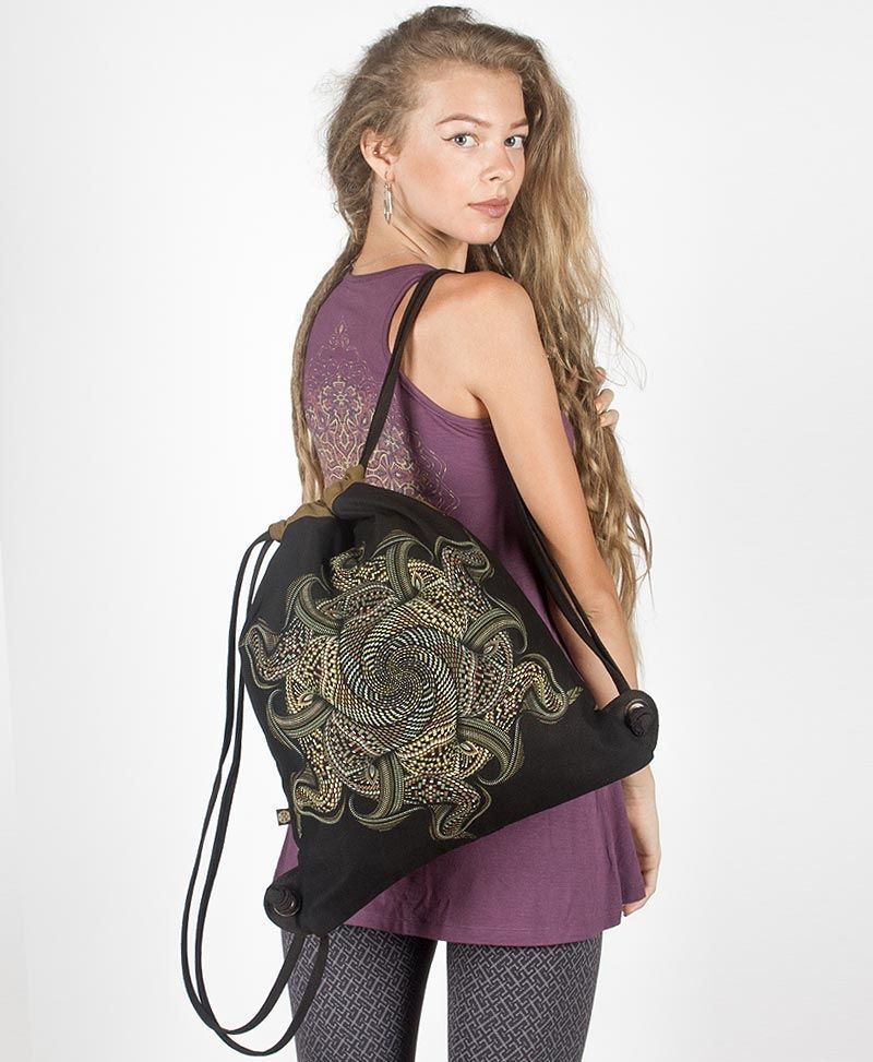 Vortex Drawstring Backpack ➟ Black & Khaki