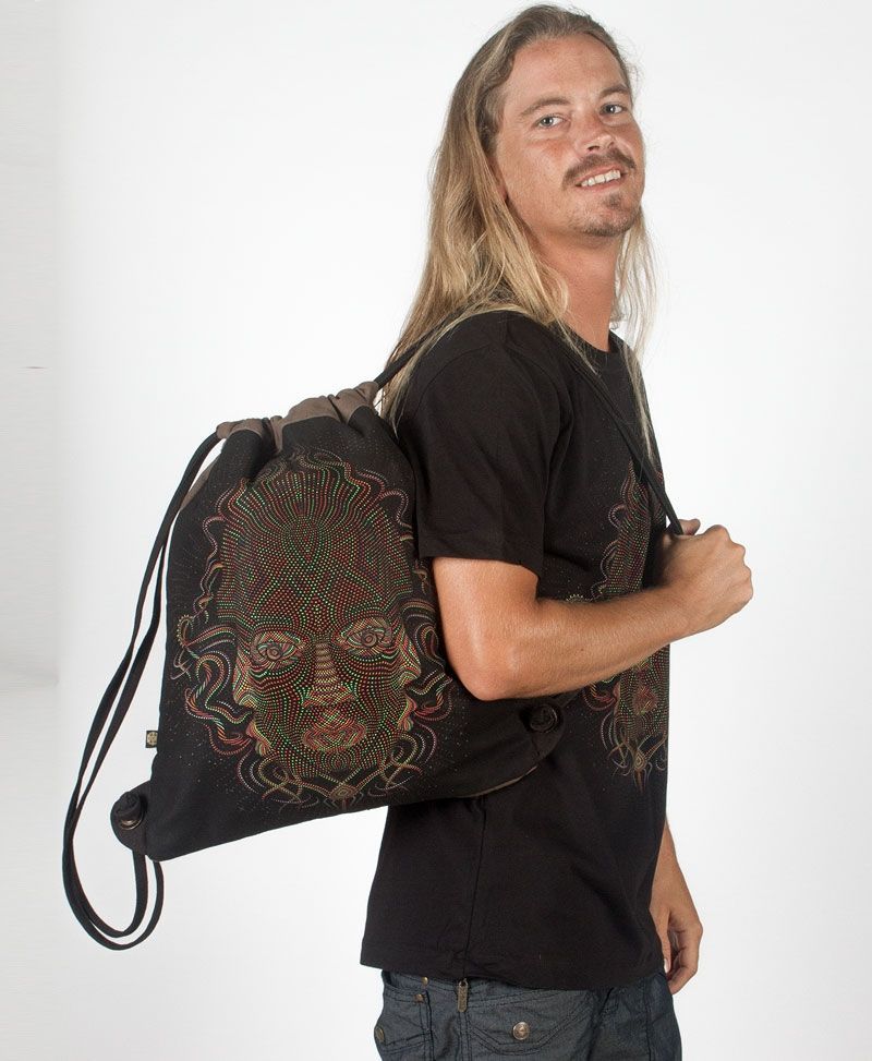 Trimurti Drawstring Backpack ➟ Black & Grey