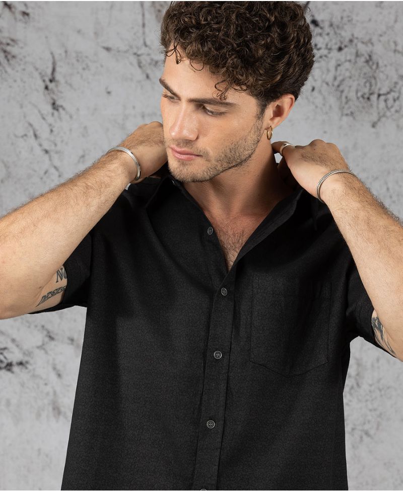black printed button up shirt for men 