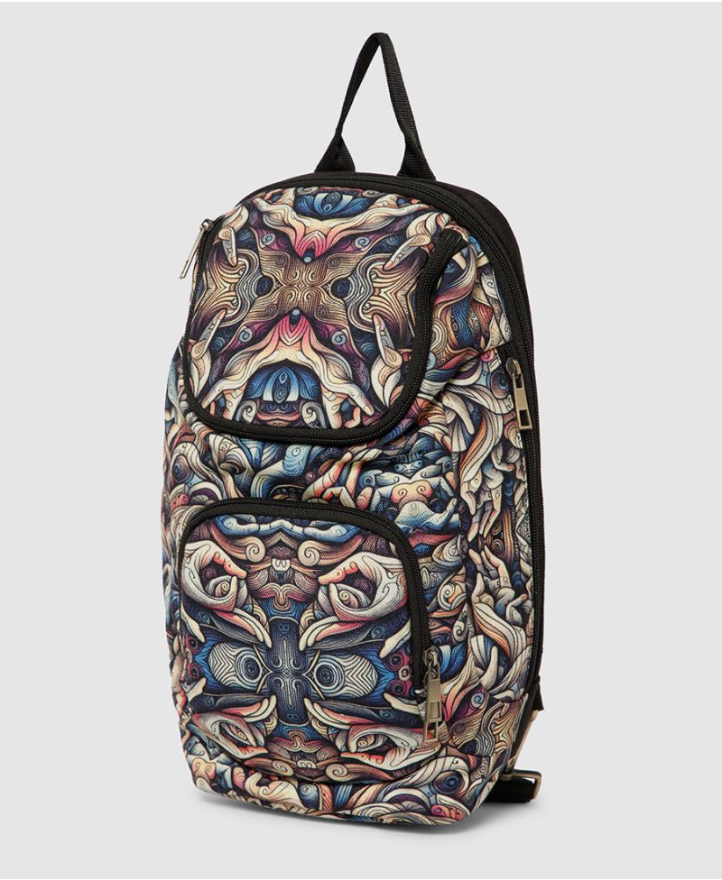 mudras print sling bag unisex vegan
