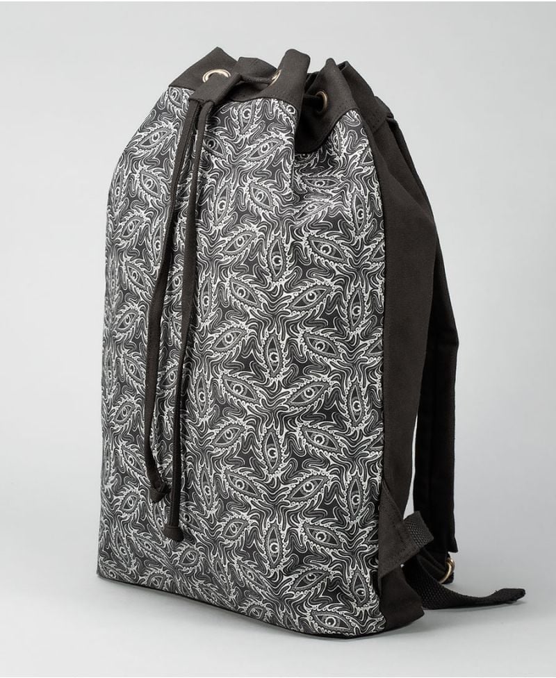 Psychedelic Padded Drawstring Backpack Sack Bag Black White 