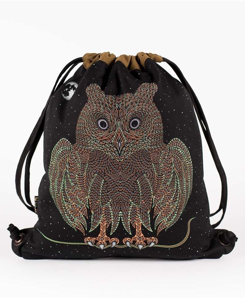 Uhloo Drawstring Backpack ➟ Black & Khaki