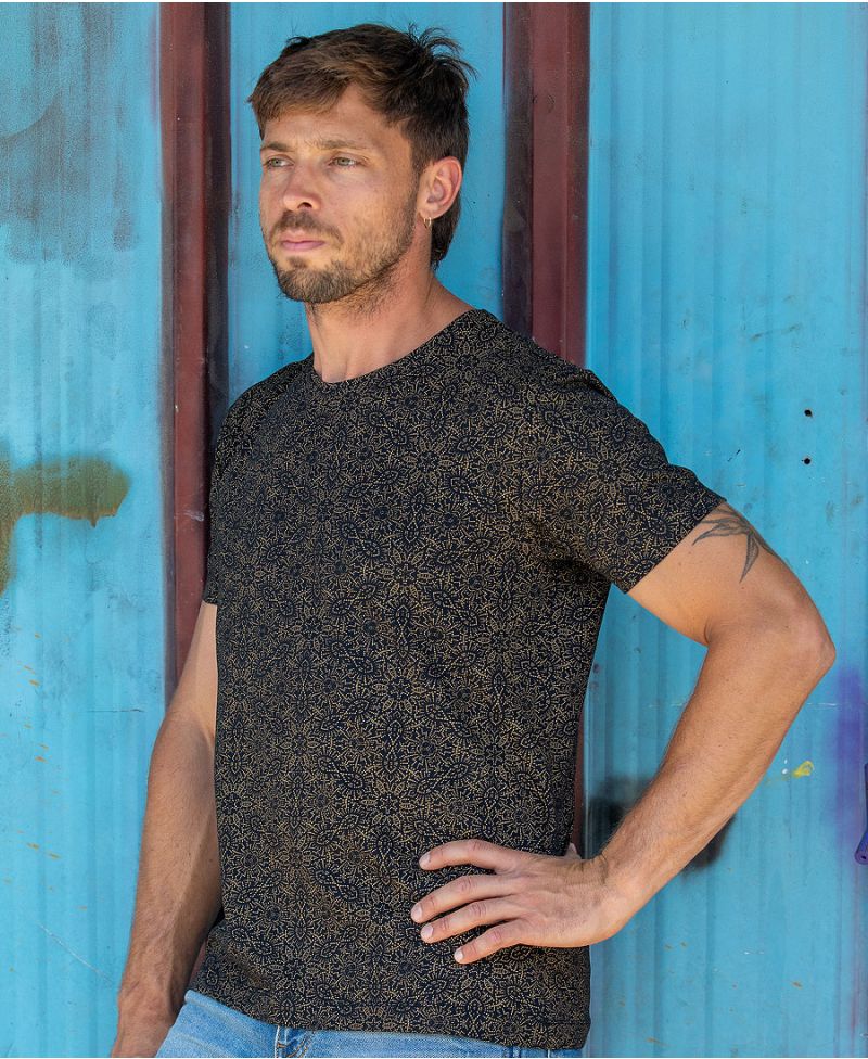 peyote t shirt black and gold full print