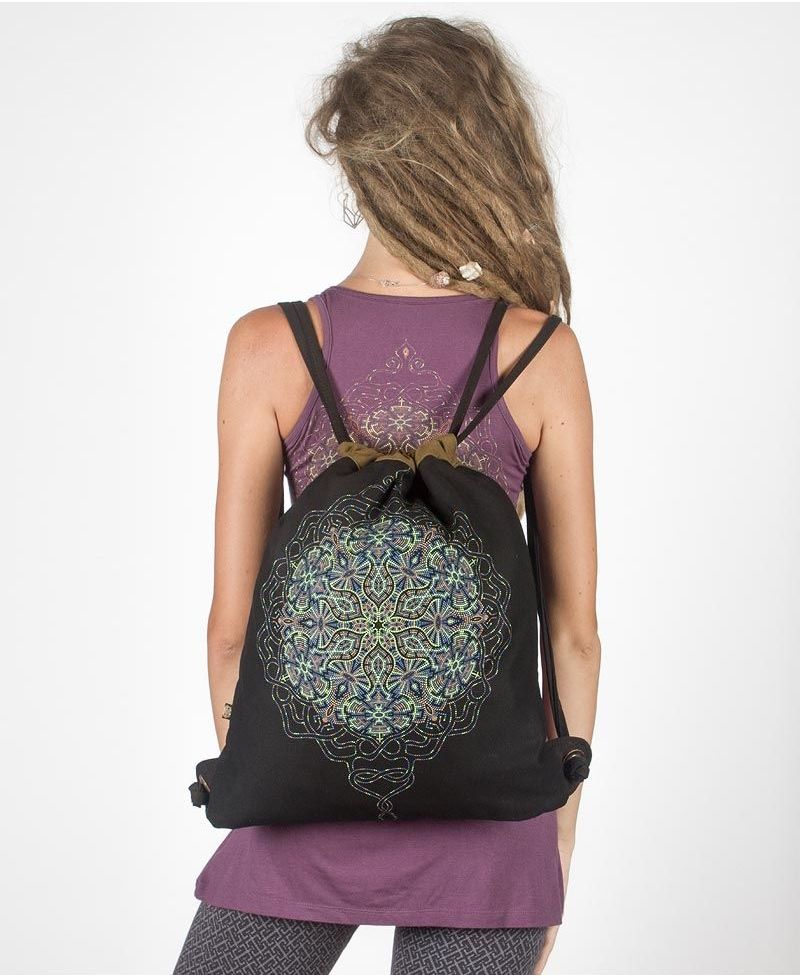 Peyote Drawstring Backpack ➟ Black & Khaki