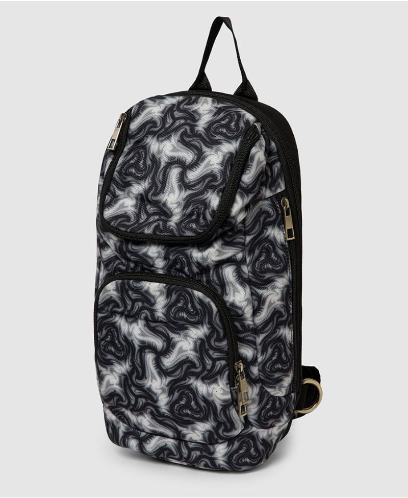 black sling bag printed vegan bags