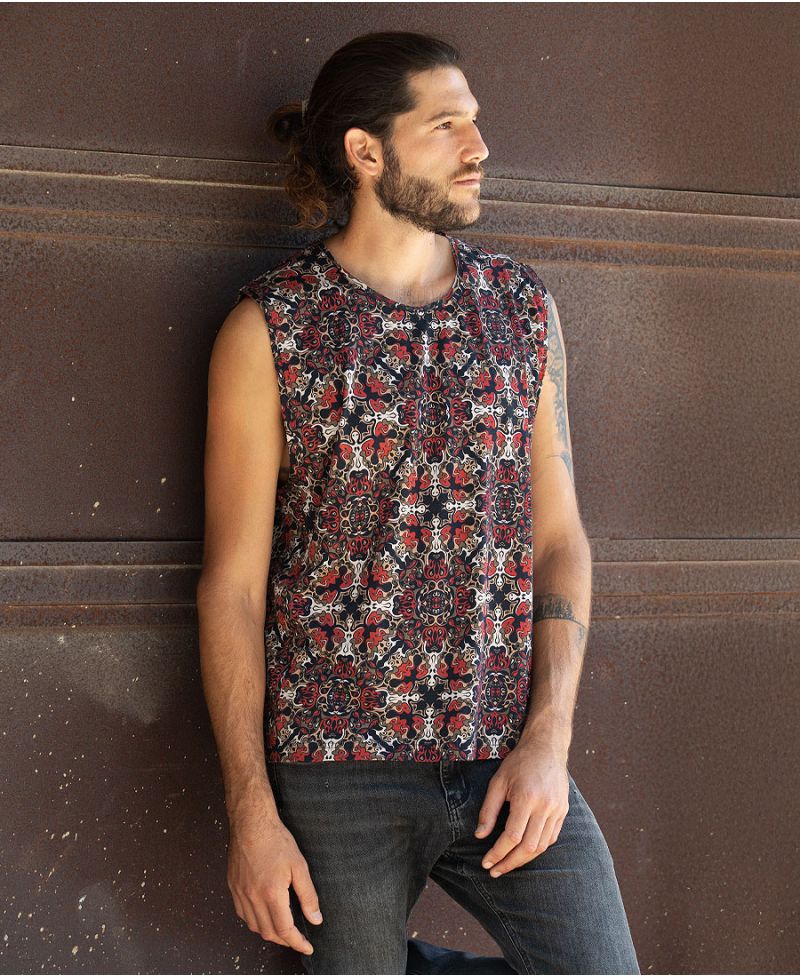 mudras print men tank top