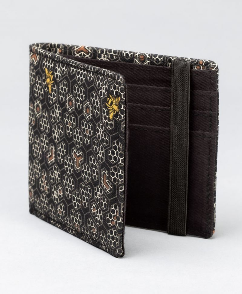 Bee hive mens wallet bifold canvas slim wallet